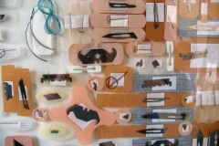 LOVE as a LIST OF VICARIOUS EDGES Series_______surgical scalpels, blades, pins, razors, bandages / various sizes / 2006 — 2010