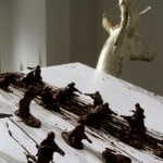 BATTLE OF LOSERS AND LOVERS_______plastic soldiers, chocolate, wood, iron cast deer / 250X 250x 320 cm