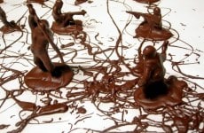 BATTLE OF LOSERS AND LOVERS_______plastic soldiers, chocolate, wood, iron cast deer / 250X 250x 320 cm