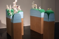 HOPPING HILLS, THE PHARMACEUTICAL LANDSCAPE_______pill bottles melt into the form of Easter Bunnies, wood, foam / 250X 300X 150 cm / 2009