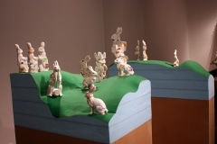 HOPPING HILLS, THE PHARMACEUTICAL LANDSCAPE_______pill bottles melt into the form of Easter Bunnies, wood, foam / 250X 300X 150 cm / 2009