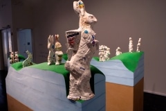 HOPPING HILLS, THE PHARMACEUTICAL LANDSCAPE_______pill bottles melt into the form of Easter Bunnies, wood, foam / 250X 300X 150 cm / 2009