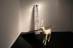 BATTLE OF LOSERS AND LOVERS_______plastic soldiers, chocolate, wood, iron cast deer / 250X 250x 320 cm