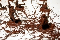 BATTLE OF LOSERS AND LOVERS_______plastic soldiers, chocolate, wood, iron cast deer / 250X 250x 320 cm