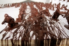 BATTLE OF LOSERS AND LOVERS_______plastic soldiers, chocolate, wood, iron cast deer / 250X 250x 320 cm