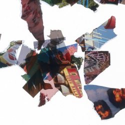 WHEN ANGER SINGS SHRAPNEL FLIES_______video stills / one-chanel video projection, 5 min video loop / slides shredded in coffee grinder & filmed floating in oil