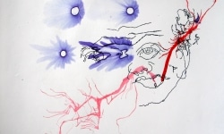 041_____ink blown onto paper with power tool blower