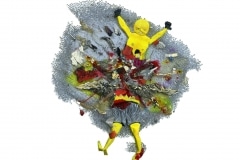 YELLOW MAN EXPLODES AS HIS FAMILY SIPS TEA_______heated and pressed mixed plastic / 30X30X1 cm/ 2008