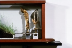 WALKING THROUGH A FIELDLAND_______dried goat foot and ear, earth, motor / 61X117 cm / 1989