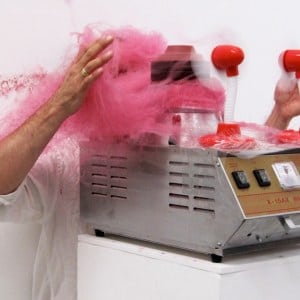 SLAPPED IN THE FACE TILL YOUR SHIT TURNS RED_______performance, cotton candy machine/ 2009 / CAN, Centre d'Art Neuchâtel, Switzerland