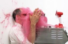 SLAPPED IN THE FACE TILL YOUR SHIT TURNS RED_______performance, cotton candy machine/ 2009 / CAN, Centre d'Art Neuchâtel, Switzerland