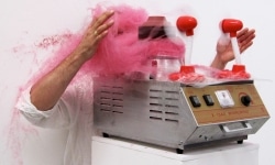 SLAPPED IN THE FACE TILL YOUR SHIT TURNS RED_______performance, cotton candy machine/ 2009 / CAN, Centre d'Art Neuchâtel, Switzerland