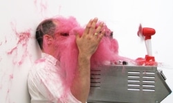 SLAPPED IN THE FACE TILL YOUR SHIT TURNS RED_______performance, cotton candy machine/ 2009 / CAN, Centre d'Art Neuchâtel, Switzerland