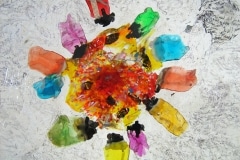 ZIPPO FLOWER AND DEFORMATION OF SACRED WORDS_______melted & pressed plastic with sacred texts inscriptions / 50X1cm / 2012