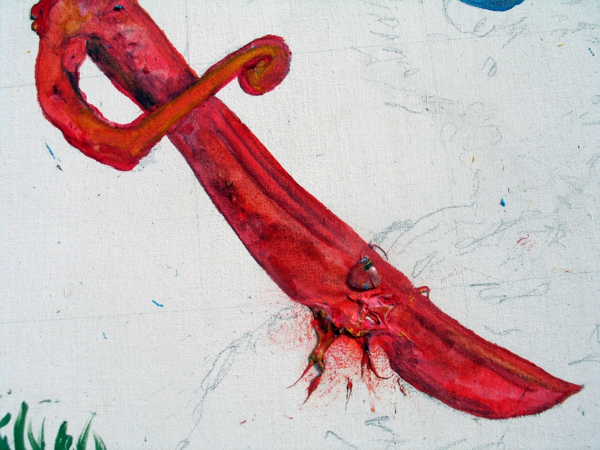 LEAVE ME THE WOUNDS OF COLOR. Ballistic Paintings Series_______paintball bullets filled with paint media and fired onto the canvas / 80X150cm / Detail