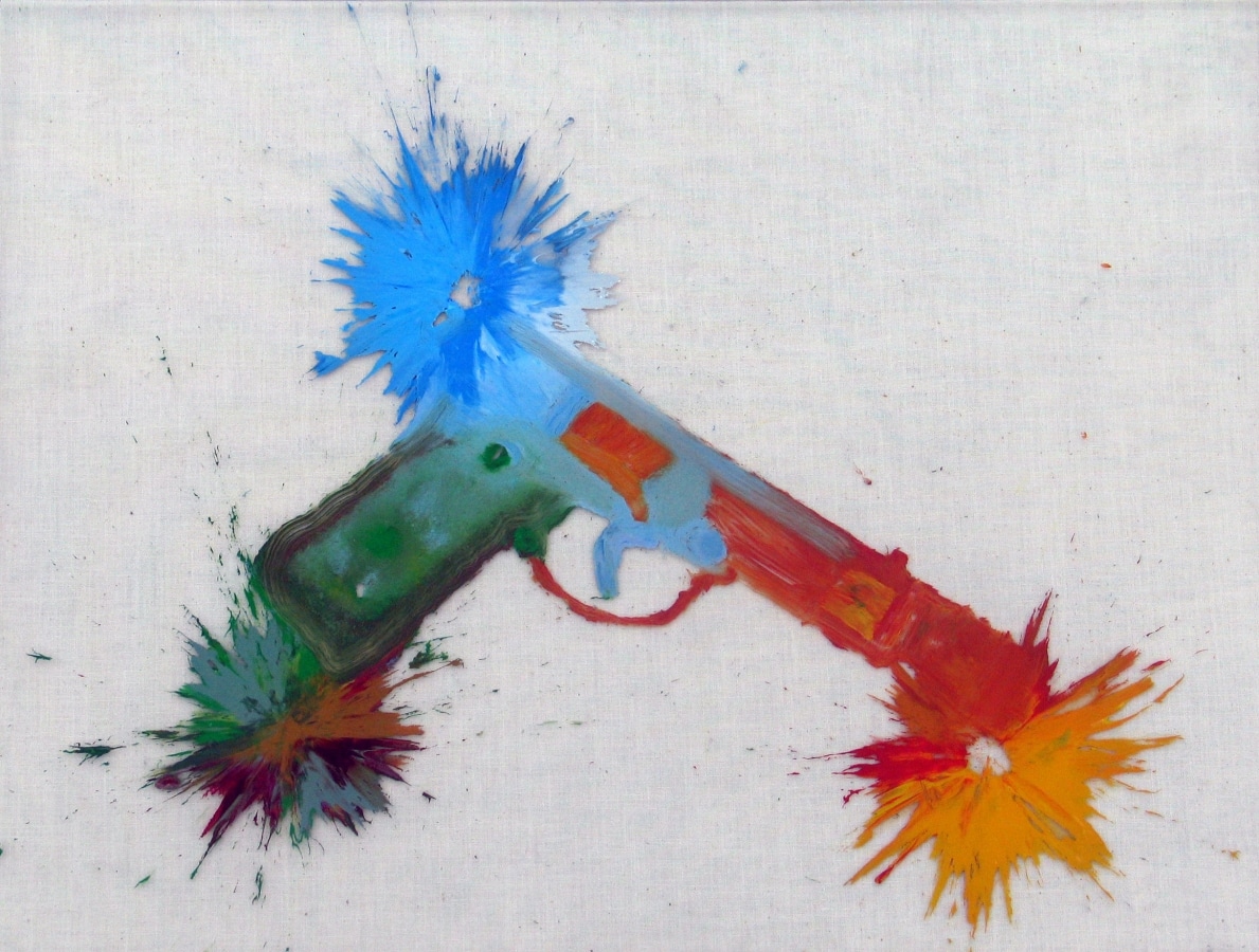 IF HAPPY BLUEBIRDS FLY BEYOND THE RAINBOW WHY OH WHY CAN'T I. Ballistic Paintings Series_______paintball bullets filled with paint media and fired onto the canvas / 30X40 cm / 2014