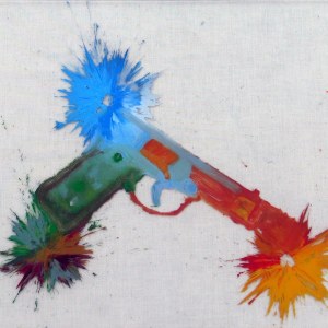 IF HAPPY BLUEBIRDS FLY BEYOND THE RAINBOW WHY OH WHY CAN'T I. Ballistic Paintings Series_______paintball bullets filled with paint media and fired onto the canvas / 30X40 cm / 2014