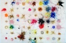 ALLERGY TEST. Ballistic Paintings Series_______paintball bullets filled with paint media and fired onto the paper / 90X90 cm