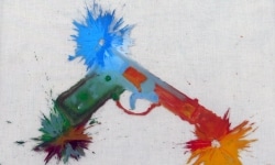 IF HAPPY BLUEBIRDS FLY BEYOND THE RAINBOW WHY OH WHY CAN'T I. Ballistic Paintings Series_______paintball bullets filled with paint media and fired onto the canvas / 30X40 cm / 2014