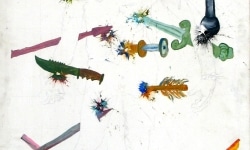 LEAVE ME THE WOUNDS OF COLOR. Ballistic Paintings Series_______paintball bullets filled with paint media and fired onto the canvas / 80X150cm / 2004