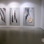 THE DANGER IS ALL MINE_______three panels 122 x 200 cm each, scalpel blades, melted pill bottles on aluminum composite panel / 2010