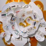 THE DANGER IS ALL MINE_______three panels 122 x 200 cm each, scalpel blades, melted pill bottles on aluminum composite panel / Detail
