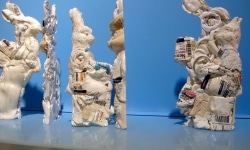 PHARMACEUTICAL LANDSCAPE_______30 x 500 cm / melted pill bottles in the form of Easter bunnies, glass