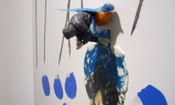 BLUE BIRD SYNDROME: TWILIGHT_______90 x 122 cm, scalpel blades, melted plastic on aluminum composite panel / Detail