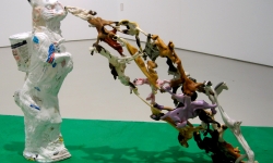 NAUSEA FROM THE SIDE EFFECTS SERIES_______62 x 82 x 25 cm / melted pill bottles and plastic horses