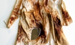 WAR WITH EVER-CHANGING CLOUD_______ mercury, moscow chocolate factory worker's apron/ 2001—2016