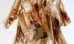 WAR WITH EVER-CHANGING CLOUD_______ mercury, moscow chocolate factory worker's apron/ 2001—2016