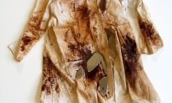 WAR WITH EVER-CHANGING CLOUD_______ mercury, moscow chocolate factory worker's apron/ 2001—2016