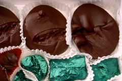 UNIDENTIFIED. RUSSIAN MORGUE CHOCOLATES_______impressions from wounds cast in dark chocolate / 44 X 48X 8 cm / 1994