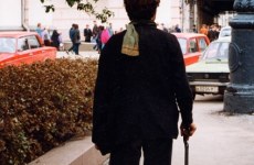 STIPPELBEEN ( POKKA DOT LEG)_______an ongoing walking performance with cane, filled with a mixture of phosphorescent powder and plaster. each placement leaves a lingering green dot / Moscow, Amsterdam, Pittsburgh /1993 —