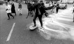 SNOWSHOES_______an ongoing performance, snowshoes containing white flour are leaving marks while walking in different cities / MOSCOW / 1993 —