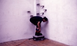LANDSCAPE WITH INCIDENT_______bronze soled shoes heated to flash point / Oceaan Gallery Arnhem The Netherlands / 1993