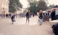 SNOWSHOES_______an ongoing performance, snowshoes containing white flour are leaving marks while walking in different cities / MOSCOW / 1993 —