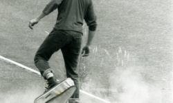 SNOWSHOES_______ an ongoing performance, snowshoes containing white flour are leaving marks while walking in different cities / SEATTLE / 1990 —