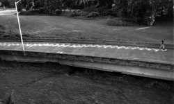 SNOWSHOES_______ an ongoing performance, snowshoes containing white flour are leaving marks while walking in different cities / SEATTLE / 1990 —